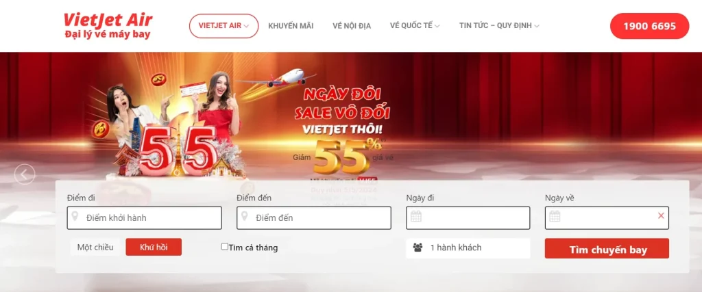 Giao diện đặt vé tại đại lý Vietjet Air