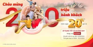 Chào mừng 200 triệu hành khách Vietjet Air giảm 20% giá vé